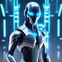 Create an image featuring a futuristic AI character with a sleek and modern design