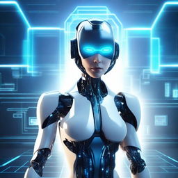 Create an image featuring a futuristic AI character with a sleek and modern design