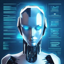 Create an image featuring a futuristic AI character with a sleek and modern design