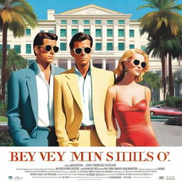 A movie poster showing three adult friends facing dramas in Beverly Hills during the summer