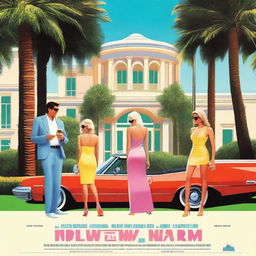 A movie poster showing three adult friends facing dramas in Beverly Hills during the summer