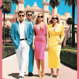 A movie poster showing three adult friends facing dramas in Beverly Hills during the summer