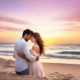 Create a romantic novel cover featuring a couple in a loving embrace