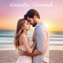 Create a romantic novel cover featuring a couple in a loving embrace