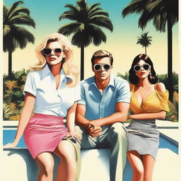 A poster featuring two adult women and one adult man dealing with personal dramas in Beverly Hills