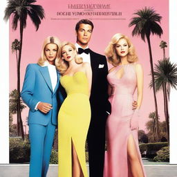 A tall poster featuring an adult boy and two adult girls facing various dramas in Beverly Hills