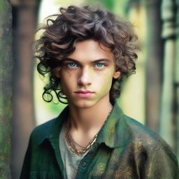 Create an image of a teenager with piercing eyes and wavy hair that seems alive