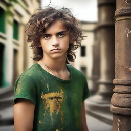 Create an image of a teenager with piercing eyes and wavy hair that seems alive