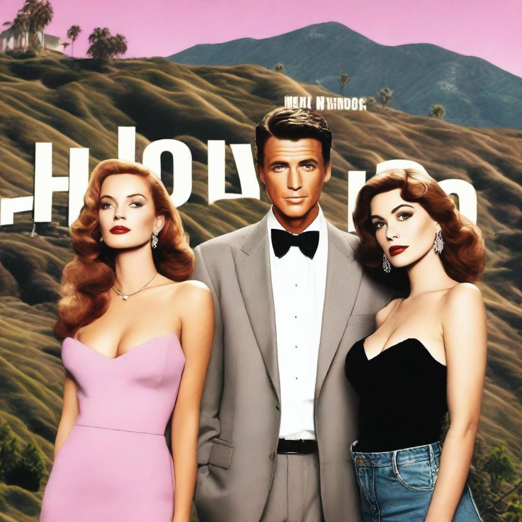 A tall poster featuring an adult boy and two adult girls facing various dramas in Hollywood Hills