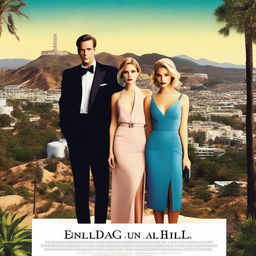 A tall poster featuring an adult boy and two adult girls facing various dramas in Hollywood Hills