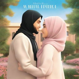 A romantic novel cover featuring a student council president and a hijab-wearing female student