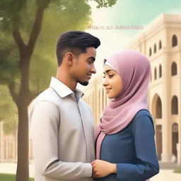 A romantic novel cover featuring a student council president and a hijab-wearing female student