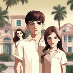 A poster featuring one boy and two girls facing their personal dramas in an affluent neighborhood in Marbella