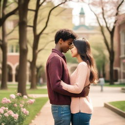 A romantic novel cover featuring a college student couple