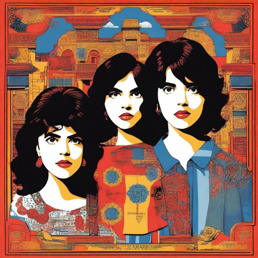 A poster in the style of Pedro Almodóvar, featuring three young adults: two girls and one boy