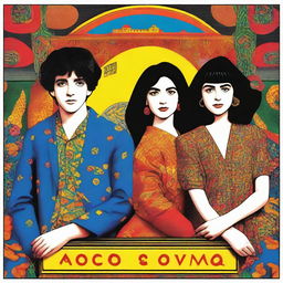 A poster in the style of Pedro Almodóvar, featuring three young adults: two girls and one boy