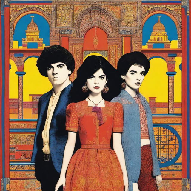 A poster in the style of Pedro Almodóvar, featuring three young adults: two girls and one boy