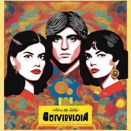 A poster in the style of Pedro Almodóvar, featuring three young adults: two girls and one boy