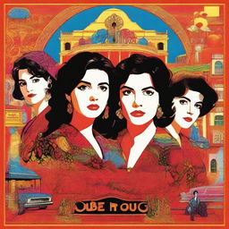 A poster in the style of Pedro Almodóvar, featuring three young adults: two girls and one boy