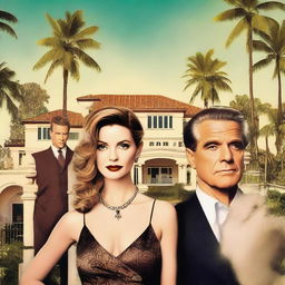 A Hollywood-style mystery poster featuring two adult women and one adult man from a wealthy neighborhood in Los Angeles, California