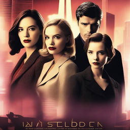 A Hollywood-style mystery poster featuring two young adult women and one young adult man