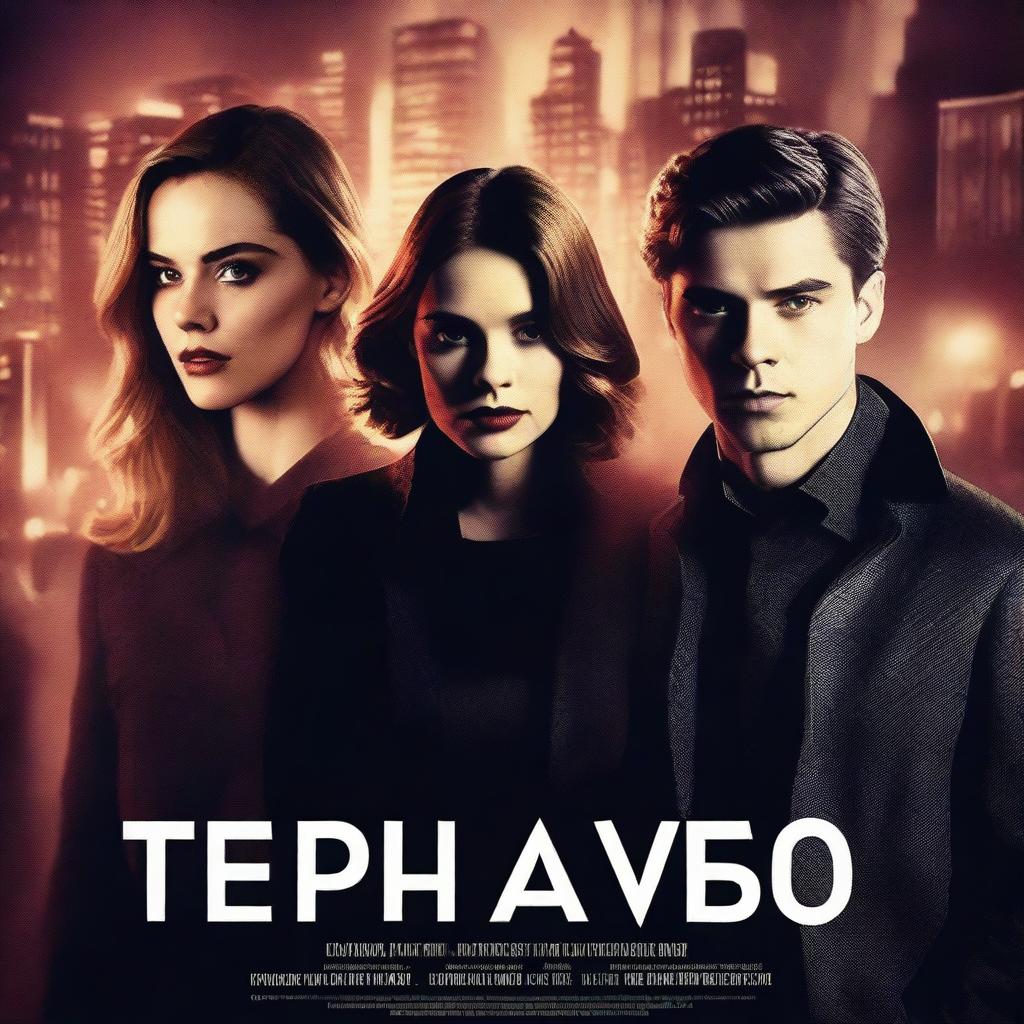 A Hollywood-style mystery poster featuring two young adult women and one young adult man