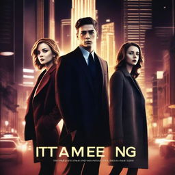 A Hollywood-style mystery poster featuring two young adult women and one young adult man