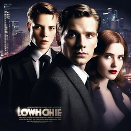 A Hollywood-style mystery poster featuring two young adult women and one young adult man