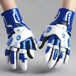 Generate a pair of robotic gloves in blue and white colors