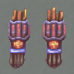 Generate a pair of fighting gloves for a fantasy video game in pixel art style