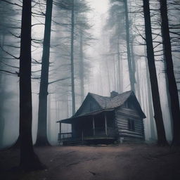 Create a creepy poster of a cabin in the woods titled 'Blackridge'