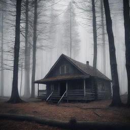 Create a creepy poster of a cabin in the woods titled 'Blackridge'