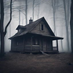 Create a creepy poster of a cabin in the woods titled 'Blackridge'