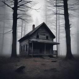 Create a creepy poster of a cabin in the woods titled 'Blackridge'