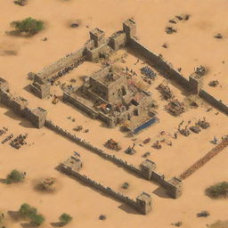 A close-up video game snapshot of Age of Empires 2 featuring four castles and a battle between Templars and Persians in the desert at midnight.