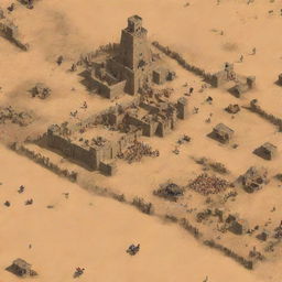 A close-up video game snapshot of Age of Empires 2 featuring four castles and a battle between Templars and Persians in the desert at midnight.