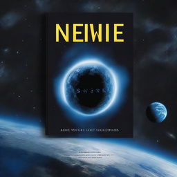 A blue and black book cover with a striking contrast between earth and space