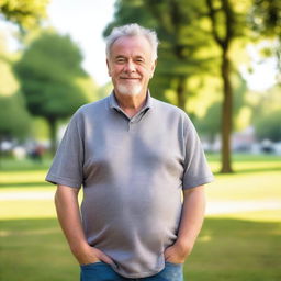 A 59-year-old Belgian man with a friendly expression, wearing casual clothing