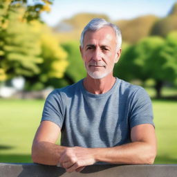 A 54-year-old Belgian man with a slim build, wearing casual clothing