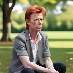 A 54-year-old Belgian man with a slim build and red hair, resembling David Bowie