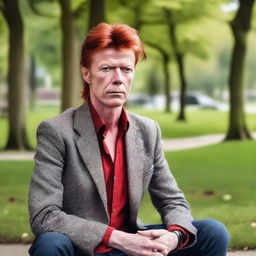 A 54-year-old Belgian man with a slim build and red hair, resembling David Bowie