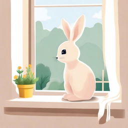 Create an illustration for the book titled 'Зайчонок сидит на окне' (The Bunny Sits on the Window)