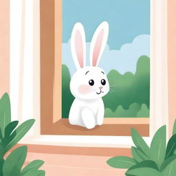 Create an illustration for the book titled 'Зайчонок сидит на окне' (The Bunny Sits on the Window)