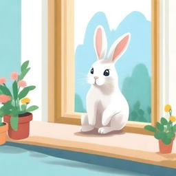 Create an illustration for the book titled 'Зайчонок сидит на окне' (The Bunny Sits on the Window)