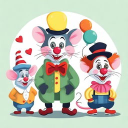 Create an image featuring three characters: a crazy person, a rat, and a clown