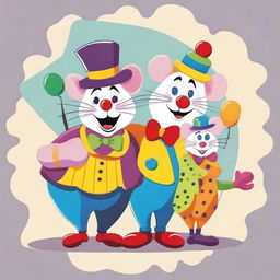 Create an image featuring three characters: a crazy person, a rat, and a clown