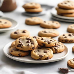 The book cover features a close-up of a plate of freshly baked chocolate chip cookies, arranged invitingly in the center