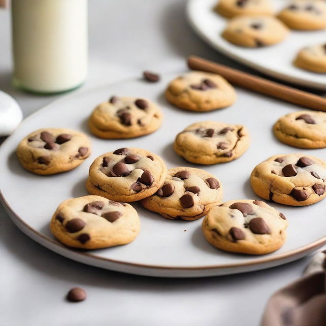 The book cover features a close-up of a plate of freshly baked chocolate chip cookies, arranged invitingly in the center