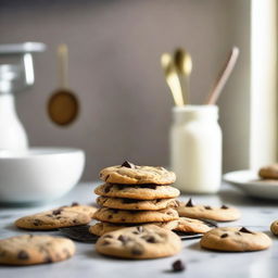 The book cover features a close-up of a plate of freshly baked chocolate chip cookies, arranged invitingly in the center