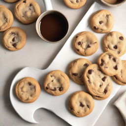 The book cover features a close-up of a plate of freshly baked chocolate chip cookies, arranged invitingly in the center